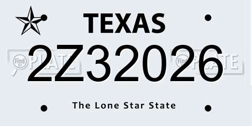2Z32026 Texas License Plate