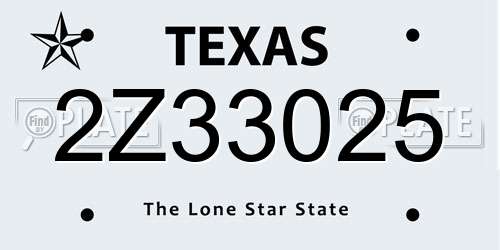 2Z33025 Texas License Plate