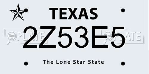 2Z53E5 Texas License Plate