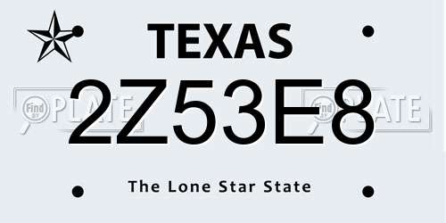 2Z53E8 Texas License Plate