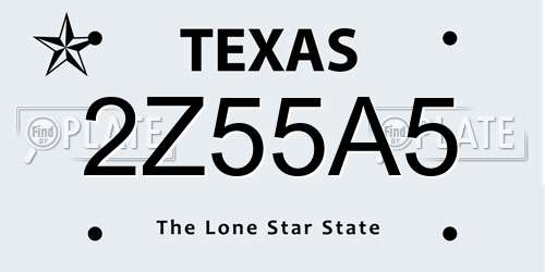 2Z55A5 Texas License Plate