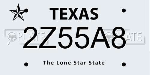 2Z55A8 Texas License Plate