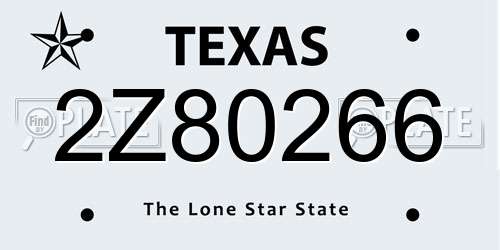 2Z80266 Texas License Plate