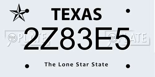 2Z83E5 Texas License Plate