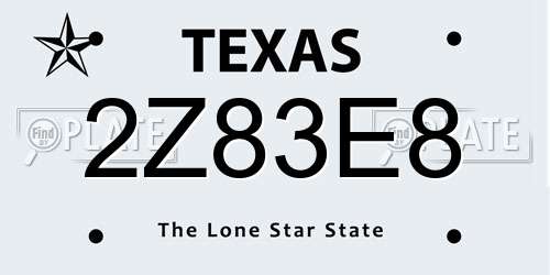 2Z83E8 Texas License Plate