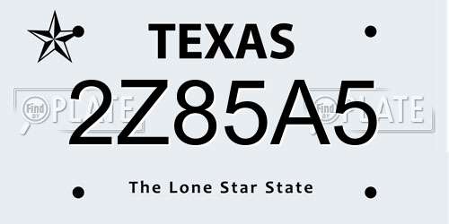 2Z85A5 Texas License Plate