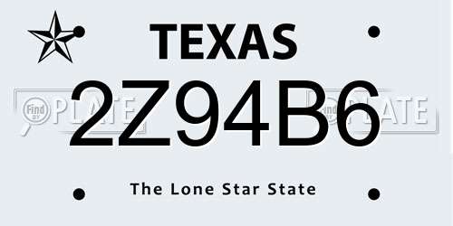 2Z94B6 Texas License Plate