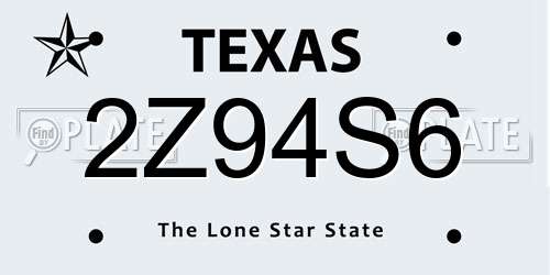 2Z94S6 Texas License Plate