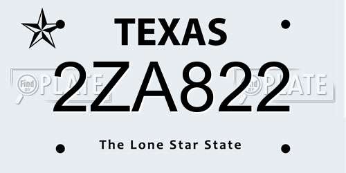 2ZA822 Texas License Plate