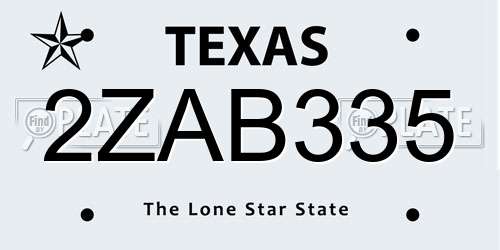 2ZAB335 Texas License Plate