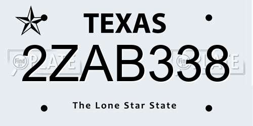 2ZAB338 Texas License Plate