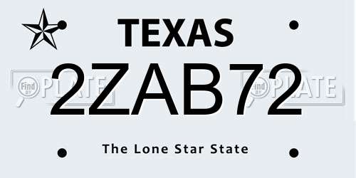 2ZAB72 Texas License Plate