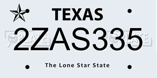 2ZAS335 Texas License Plate