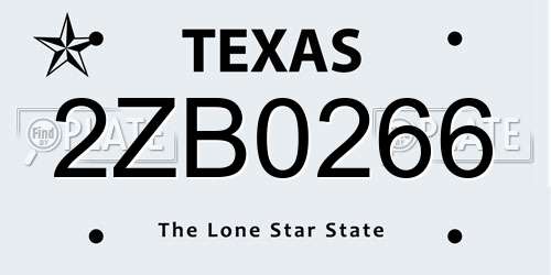 2ZB0266 Texas License Plate