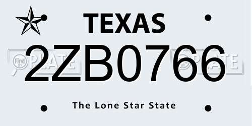 2ZB0766 Texas License Plate