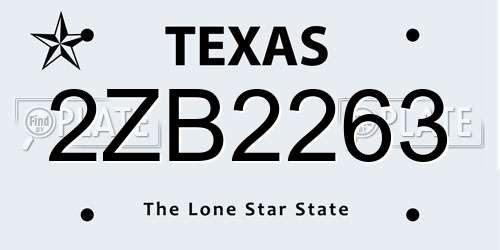2ZB2263 Texas License Plate