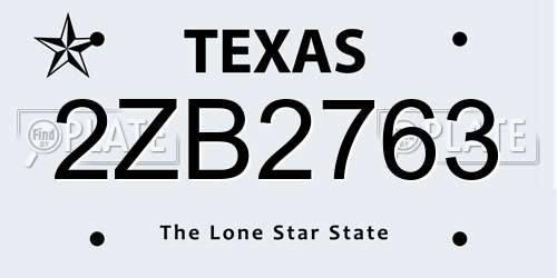 2ZB2763 Texas License Plate