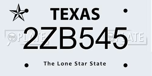 2ZB545 Texas License Plate