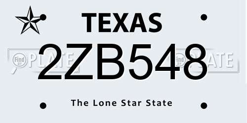 2ZB548 Texas License Plate