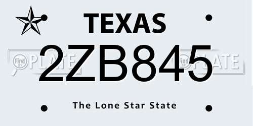2ZB845 Texas License Plate