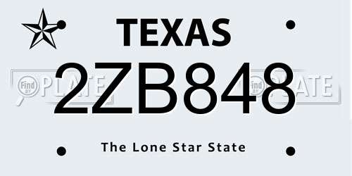 2ZB848 Texas License Plate