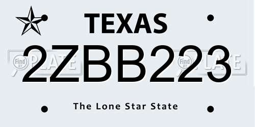 2ZBB223 Texas License Plate