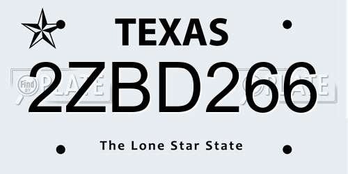 2ZBD266 Texas License Plate