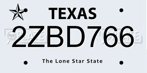 2ZBD766 Texas License Plate