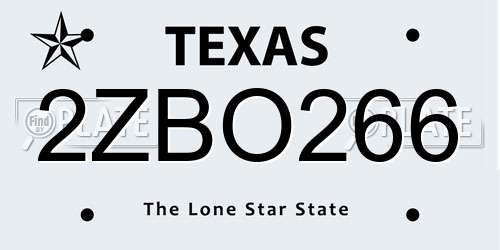 2ZBO266 Texas License Plate