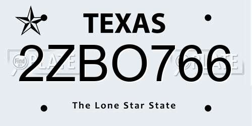 2ZBO766 Texas License Plate