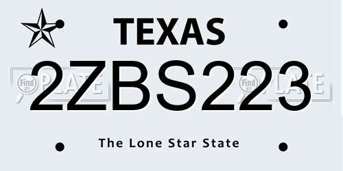 2ZBS223 Texas License Plate