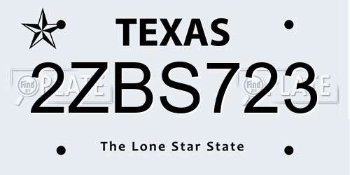 2ZBS723 Texas License Plate