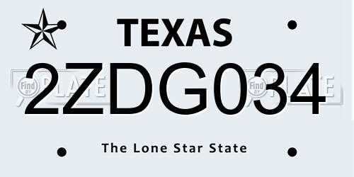 2ZDG034 Texas License Plate