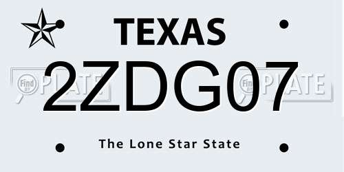 2ZDG07 Texas License Plate