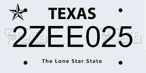2ZEE025 Texas License Plate