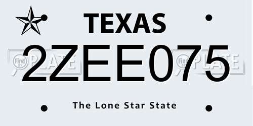2ZEE075 Texas License Plate