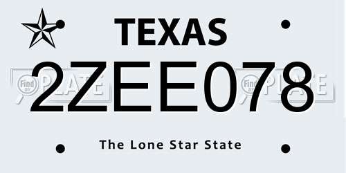 2ZEE078 Texas License Plate