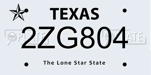 2ZG804 Texas License Plate