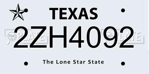 2ZH4092 Texas License Plate