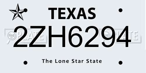 2ZH6294 Texas License Plate