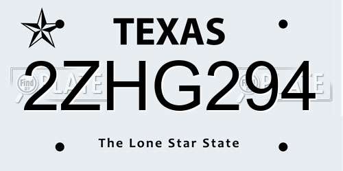 2ZHG294 Texas License Plate