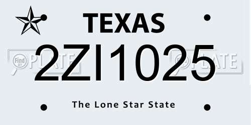 2ZI1025 Texas License Plate