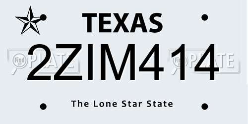 2ZIM414 Texas License Plate