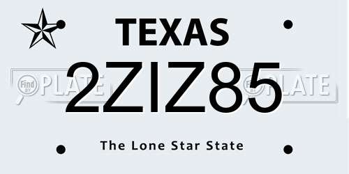 2ZIZ85 Texas License Plate