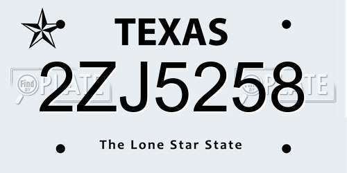 2ZJ5258 Texas License Plate