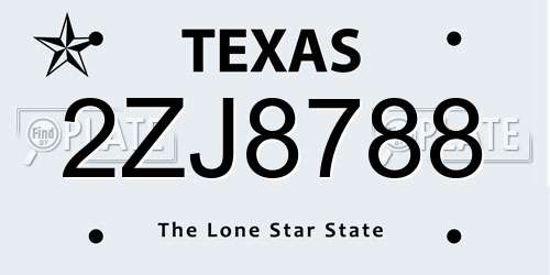 2ZJ8788 Texas License Plate