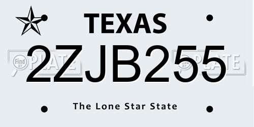 2ZJB255 Texas License Plate