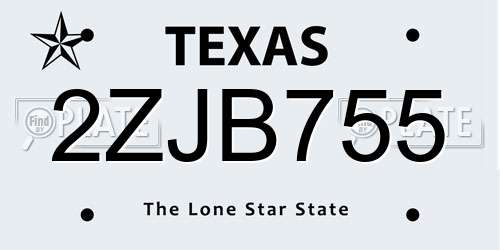 2ZJB755 Texas License Plate