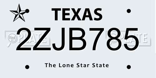 2ZJB785 Texas License Plate
