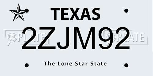 2ZJM92 Texas License Plate